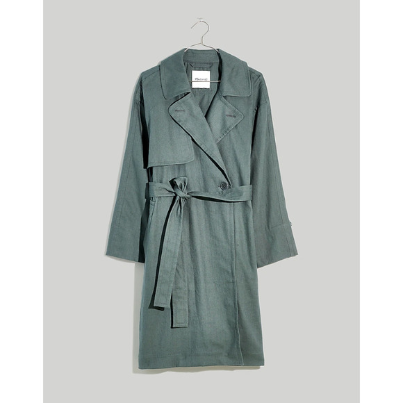 Madewell Textural Trench Coat Green Medium New - Picture 2 of 14